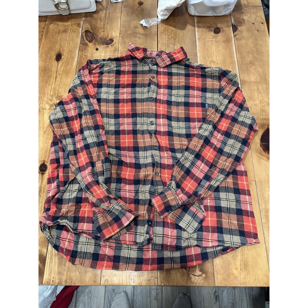 Eddie Bauer Men's XXL Red Black Tan Plaid Flannel Casual Button-Down Shirt